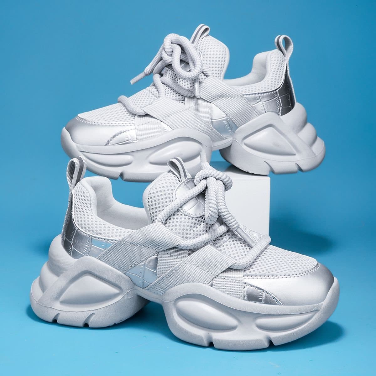Summer New Style Women's Mesh Dad Shoes, Lightweight, Height-Increasing, Slimming, Comfortable, Breathable, Fashionable, Versatile Casual Sneakers