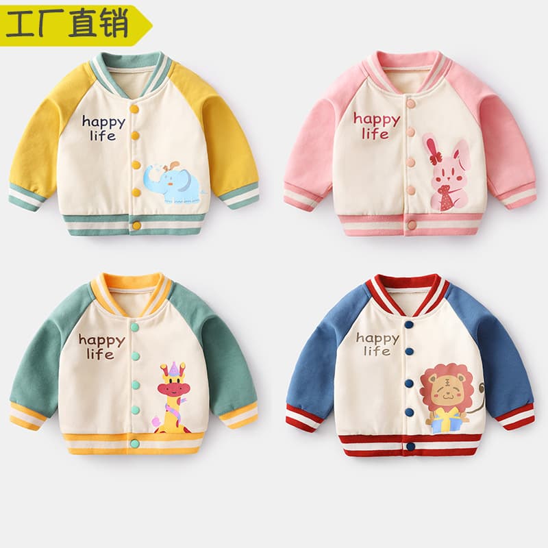 Baby Baseball Jacket Spring Autumn Children's Clothing Boys Girls V-neck Long Sleeve Korean Style Cotton Outwear for Kids