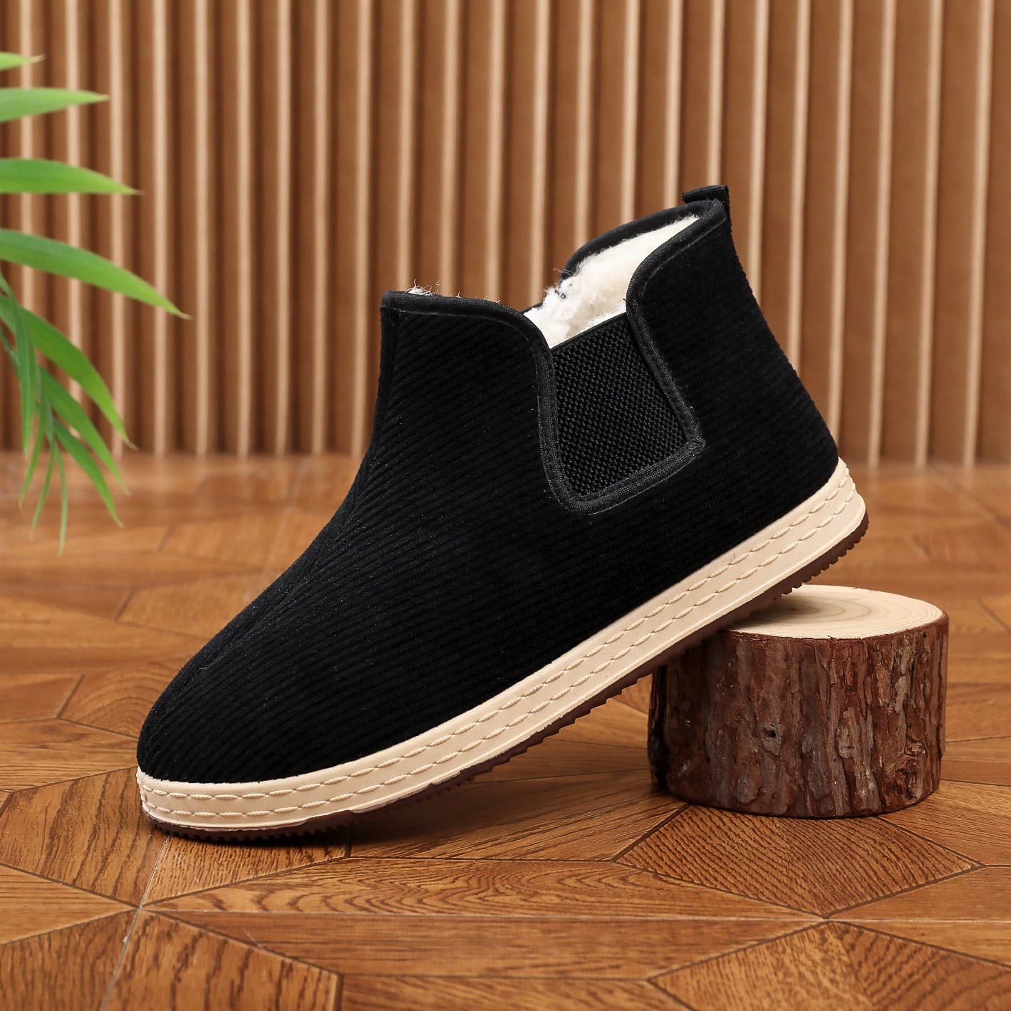Men's Shoes Winter Warm Shoes Plush Lined Thick Outdoor Old Beijing Big Cotton Shoes Elderly Non-Slip Cotton Shoes