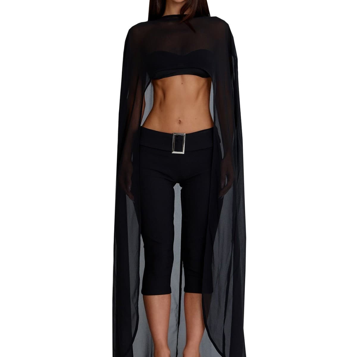 TW896 European and American Summer Amazon Cross-border Elegant Women's Loose Mesh Cape with Flared Hem, Batwing Sleeves, and Waist-Revealing Top