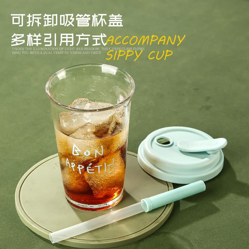 New Trendy Instagram-Style Flip-Top Water Cup with High Aesthetic Appeal, Letter-Printed Cup, Glass Cup, Coffee Cup, Large Capacity Beverage Cup