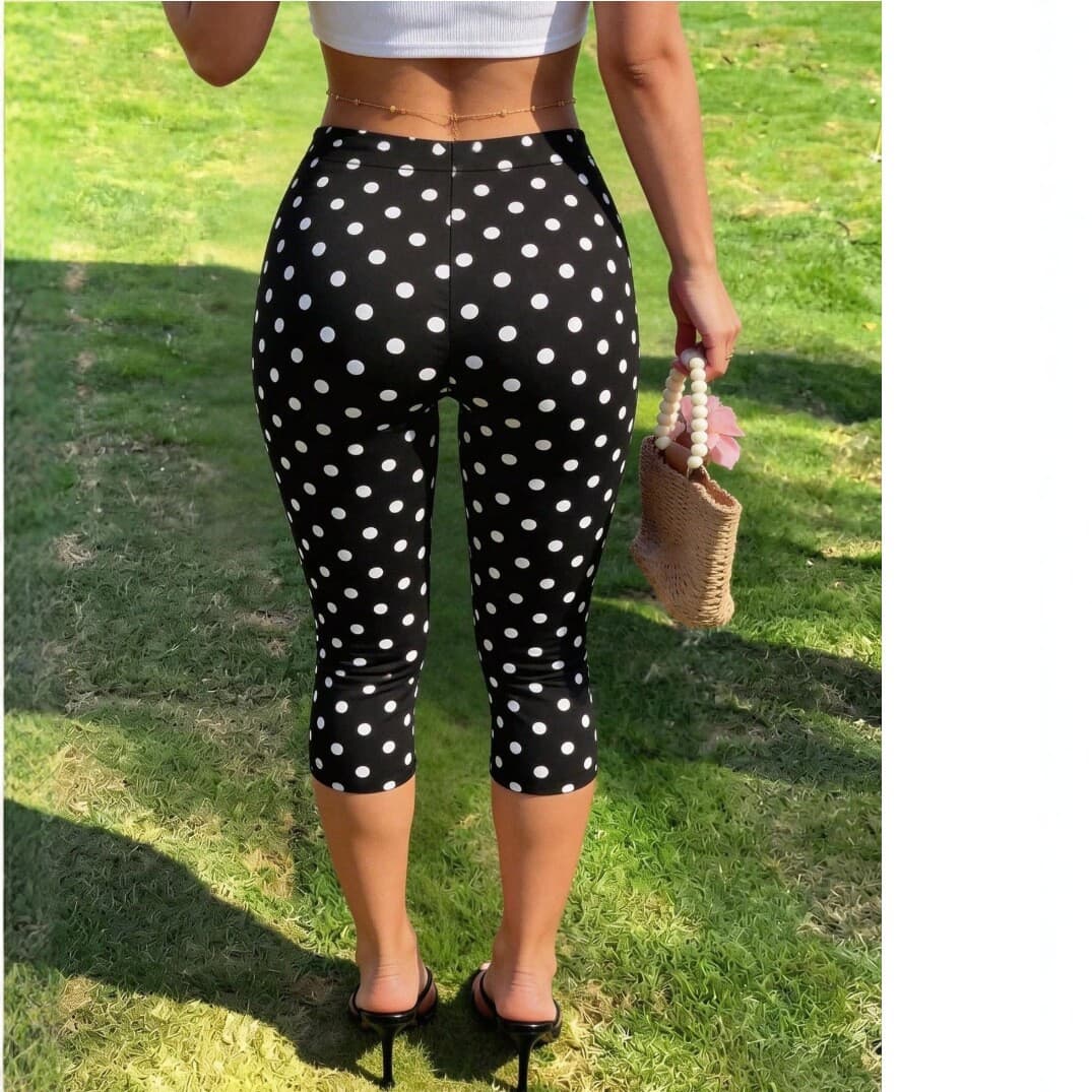 High-waisted polka-dot three-point leggings for women, elastic tight-fitting slimming spring and summer new cross-border fashion hip-hugging pants