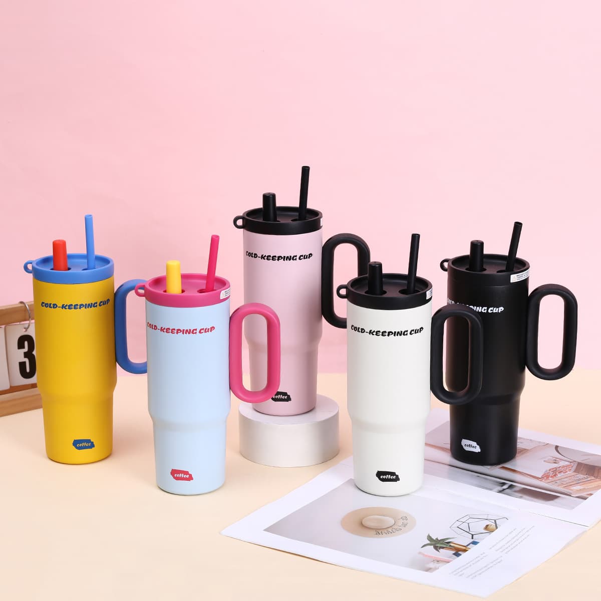 Cross-border 304 Stainless Steel Giant Insulated Tumbler for Women, High-Aesthetic Handle Ice Tumbler, Car Cup Portable Travel Mug