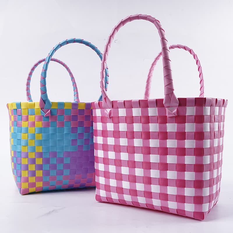 Children's Portable Vegetable Basket, Summer Literary Woven Beach Bag, Souvenir Woven Plastic Straw Beach Bag
