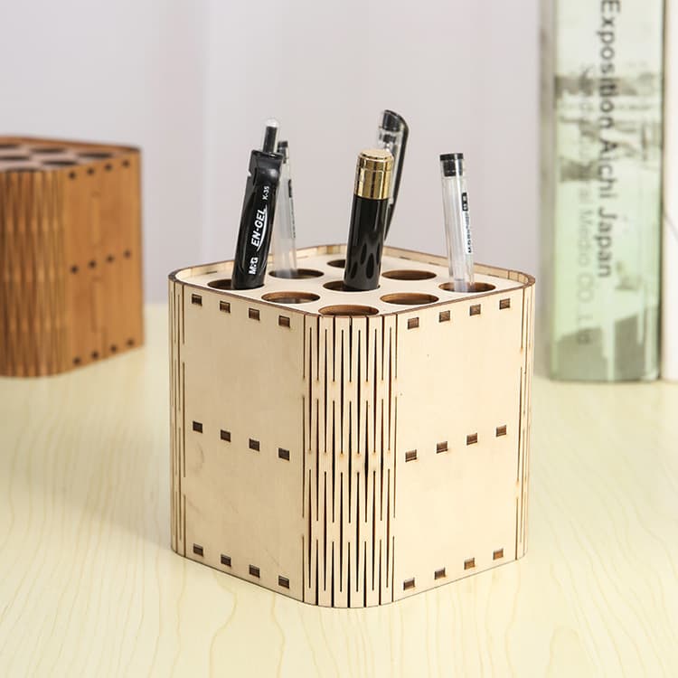 Square Wooden Pen Holder Student 12-Hole Cross-border Amazon Bestseller Office Storage Solid Wood
