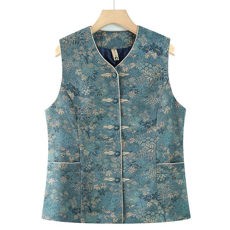 New style Chinese-style outerwear for mothers and grandmothers, spring and autumn top, middle-aged and elderly women's vest, floral vest
