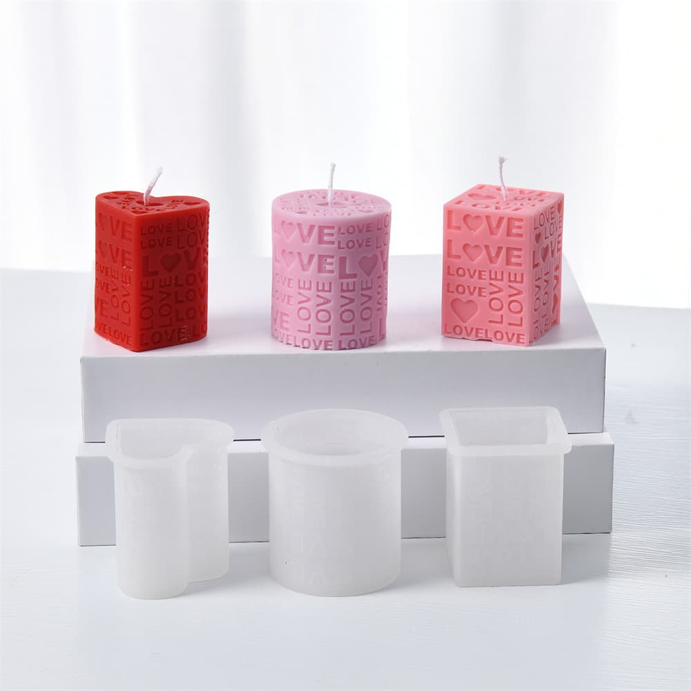 New Geometric Love Heart Silicone Candle Mold Square Round Aroma Pillar Candle Couple Wedding Favor Mold