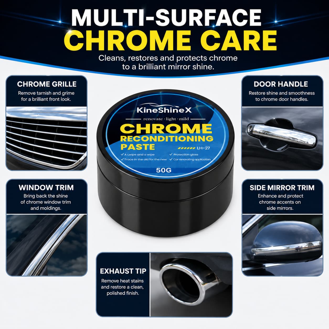 KineShineX chrome plated parts renovation polishing paste, brightening car metal chrome layer maintenance polishing paste