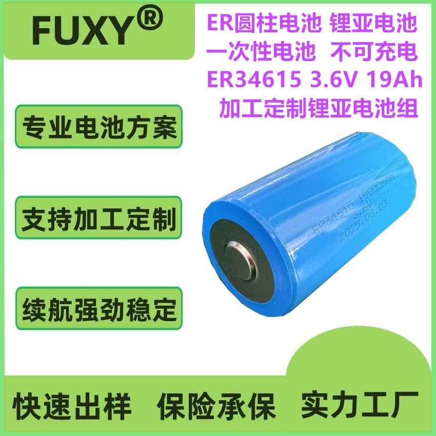 Lithium-Thionyl Chloride (Li-SOCl2) Battery ER34615 19Ah Non-Rechargeable, Single-Use for Smart Meters and Pipeline Monitoring