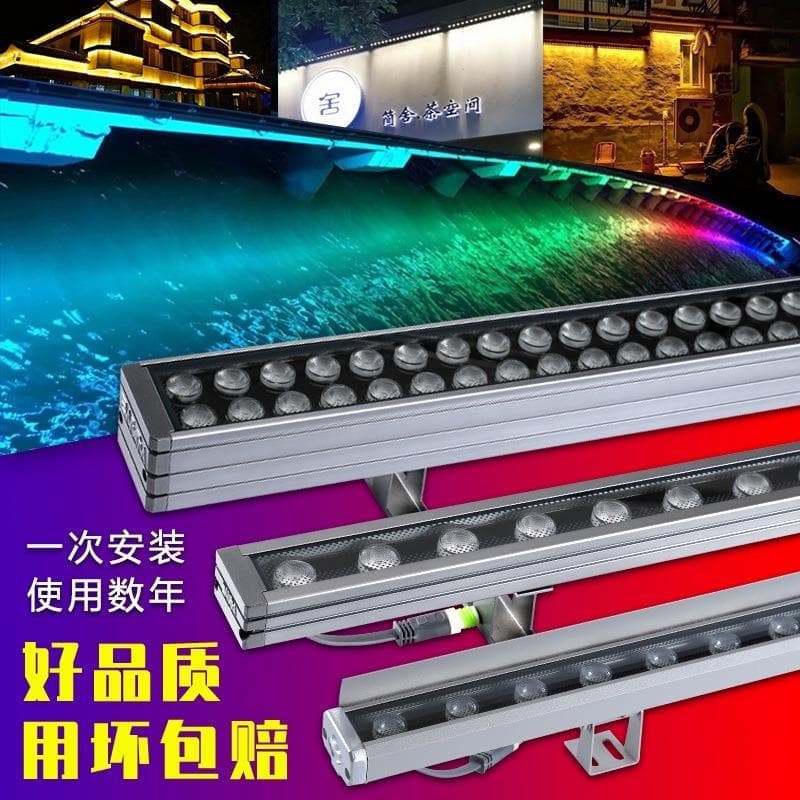 LED Wall Washer Floodlight for Hotel Building Exterior Outline Lighting, Outdoor Colorful RGB with External Control, Waterproof Light