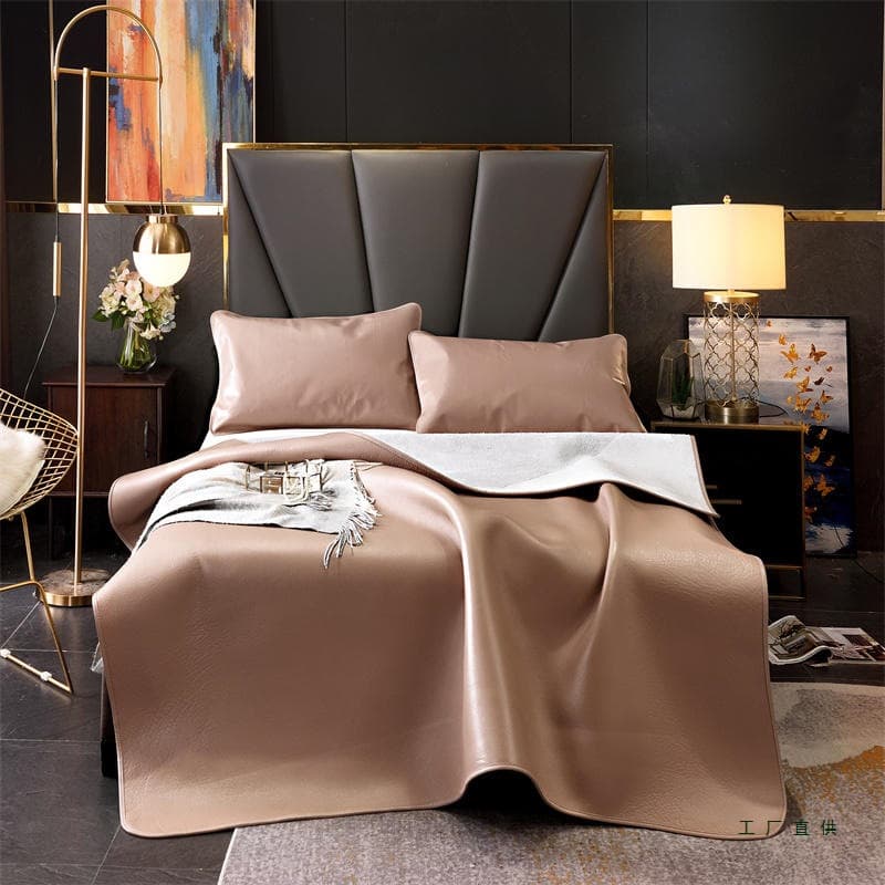 Buffalo Hide Cooling Mat, First-Layer Water Buffalo Hide Summer Thick 1.5m Children's Mattress Bed 3-Piece Set Genuine Leather Mat