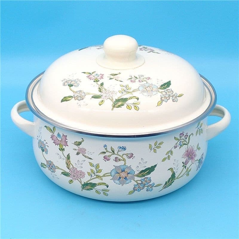 Thickened 16-20CM Three-Piece Enamel Pot Set, Double-Ear Soup Pot, Stewing Pot, Instant Noodle Bowl, Small Hot Pot, Lard Bowl