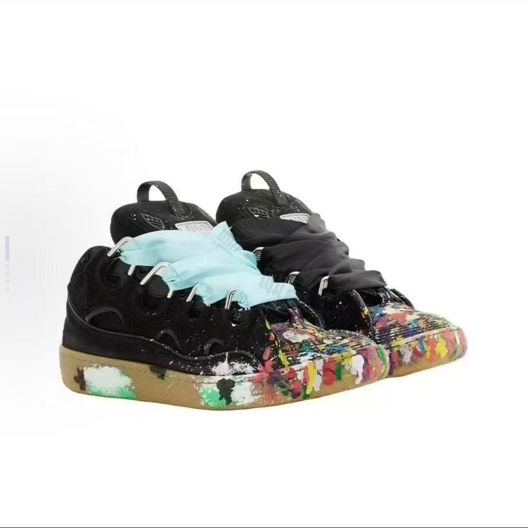 Cross-border Putian Shoes Lanvin Curb Bread Shoes Women's Flat Casual Sneakers Men's Thick Tongue Chunky Lace Street Style Shoes