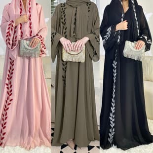 Cross-border Women's Turkish Style Embroidered Chiffon Long Dress with Headscarf