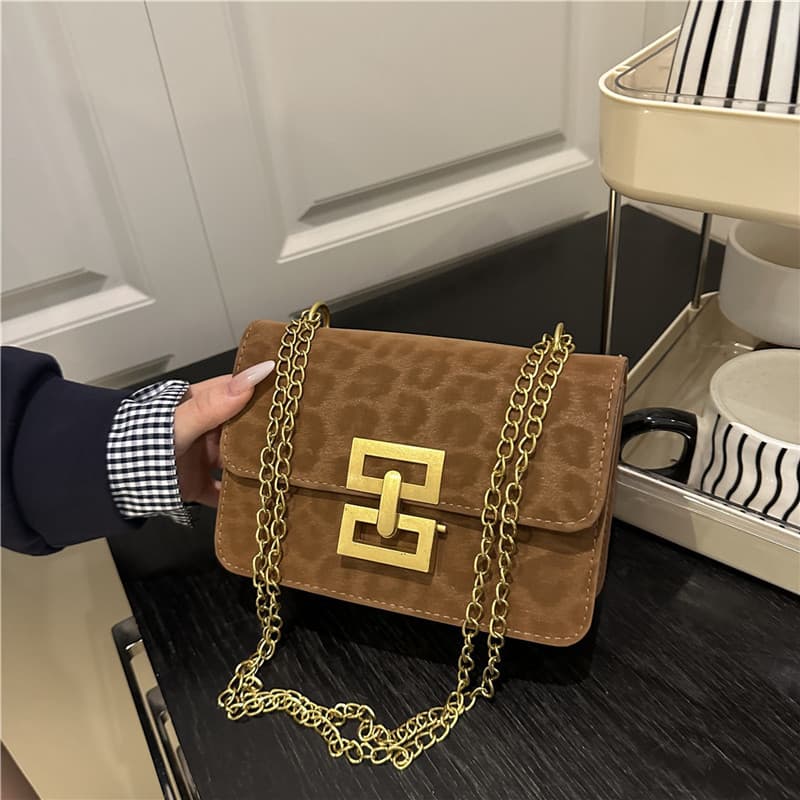 Retro Fashion Chain Bag for Women 2025 New High-End Leopard Print Lock Shoulder Crossbody Bag Trendy Small Square Bag