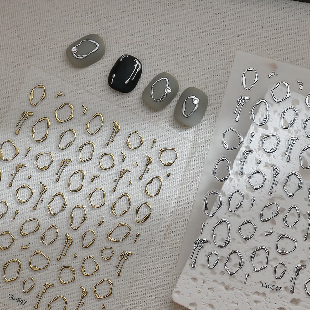 New Gold Foil Nail Stickers Metal Nail Art Irregular Border Gilded Full Cover Medium Short Nail Stickers