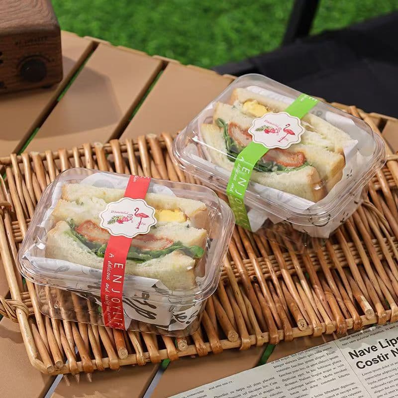 Thickened Transparent Square Hot-Pressed Sandwich Packaging Box for Toast Bread, Takeaway Container Wholesale