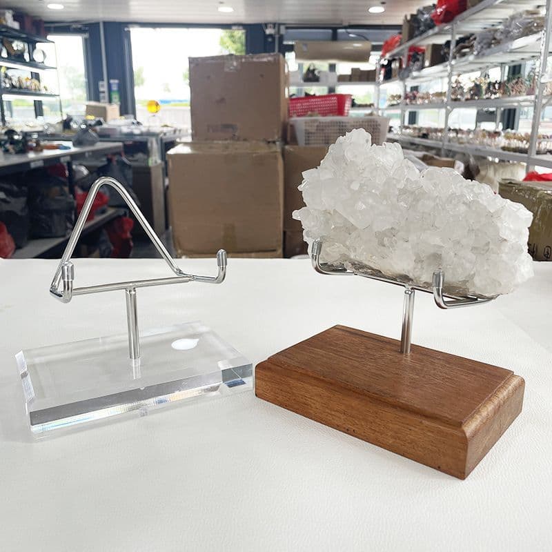 Crystal Raw Stone Mineral Specimen Ore Cluster Jade Transparent Acrylic Stand Wooden Display Rack