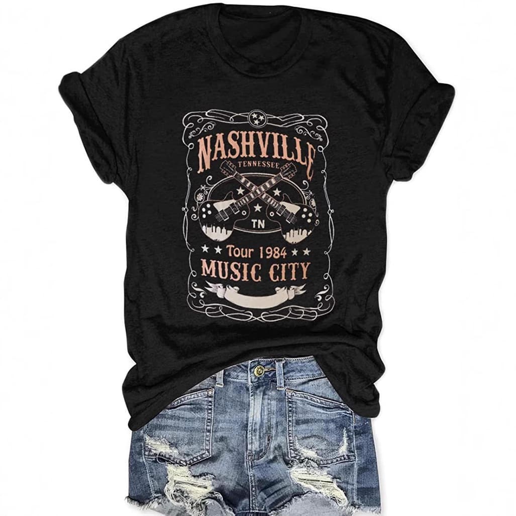 Amazon Best-Selling In Stock Music Rock Style T-Shirt Western Cowboy Casual O-Neck Cotton T-Shirt for Women