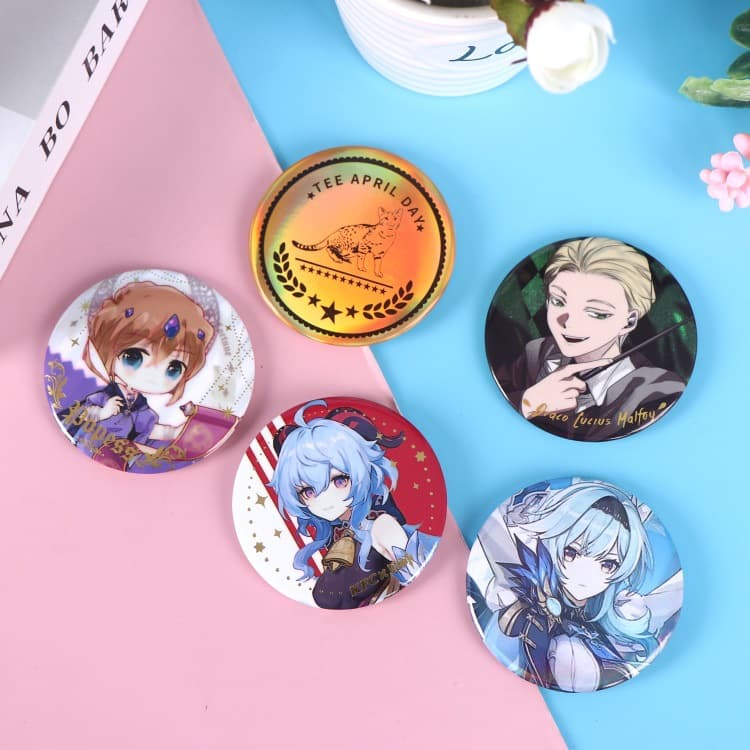 Manufacturer Wholesale Tinplate Badges, Tinplate Pin Production, Anime 2D Laser Holographic Badges