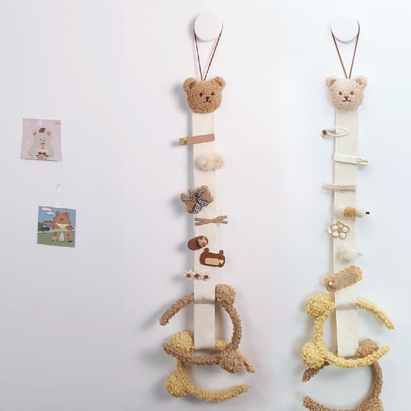 Korean-style bear children's hair clip organizer with baby hair accessories, hairpins, headbands storage hanging strap wall decor