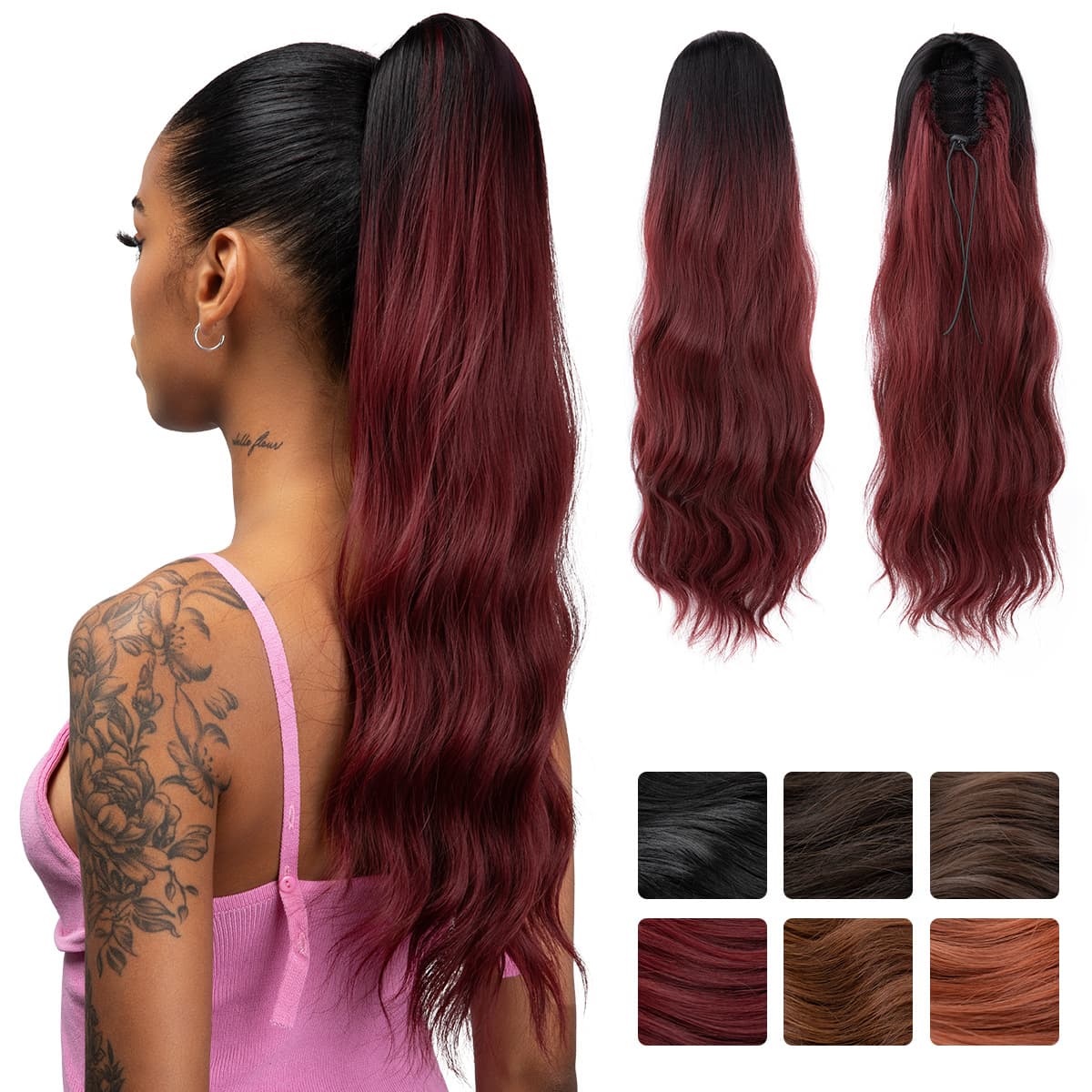 Cross-border Europe and America Ponytail Hair Extension for Women Long Curly Water Wave Drawstring Ponytail Hairpiece
