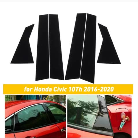 Window Trim and Center Pillar Decals for Honda Civic 2006-2011 8th Gen, 2016-2020 10th Gen