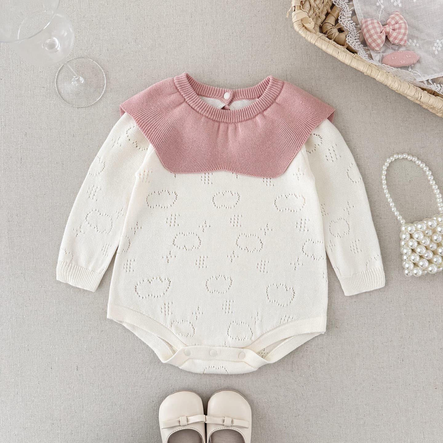 Baby girl pure cotton summer new one-piece harem infant lotus leaf collar knitted fashionable cute princess bag fart garment