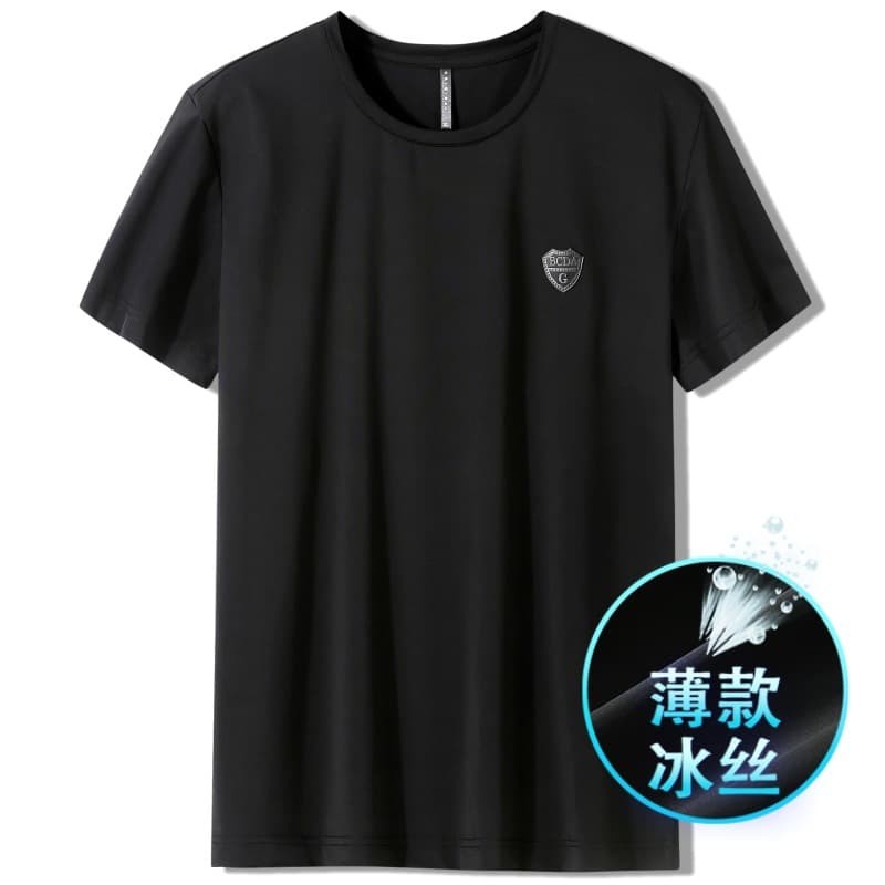 Light Luxury Ice Silk Short-Sleeve Men's T-Shirt, Summer Thin Sports Half-Sleeve Tee, Big Size Men's Quick-Dry Clothing
