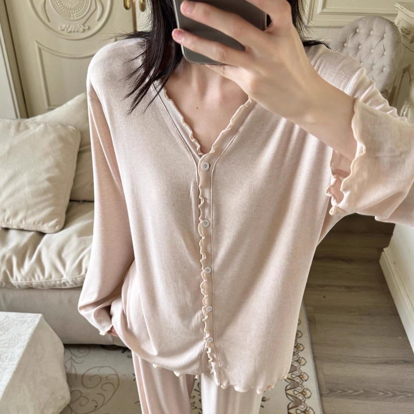 Women's Spring/Autumn New Style Lace-Trimmed Pullover Loungewear Set with Loose Long Sleeves and Pants