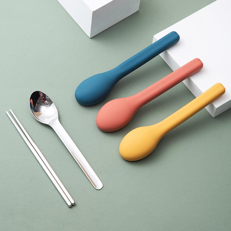 304 Stainless Steel Cutlery Set, Knife, Fork, Chopsticks, Spoon Full Gift Box, Outdoor Student Portable Utensils Three-Piece Set