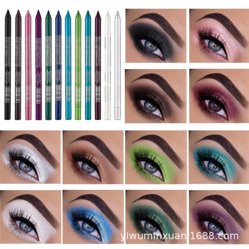 Cross-border Eyebrow Pencil 12-Pack Mixed Colors Pearl Eyeliner Gel Pencil Waterproof Highlighter Eyeshadow Pencil Sharpener Sharpenable Eyeliner Eyebrow Pencil