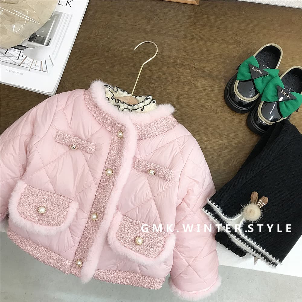 Girls' coat 2024 new fashion quilted and velvet autumn and winter short cotton clothing small fragrance children's clothing foreign trade