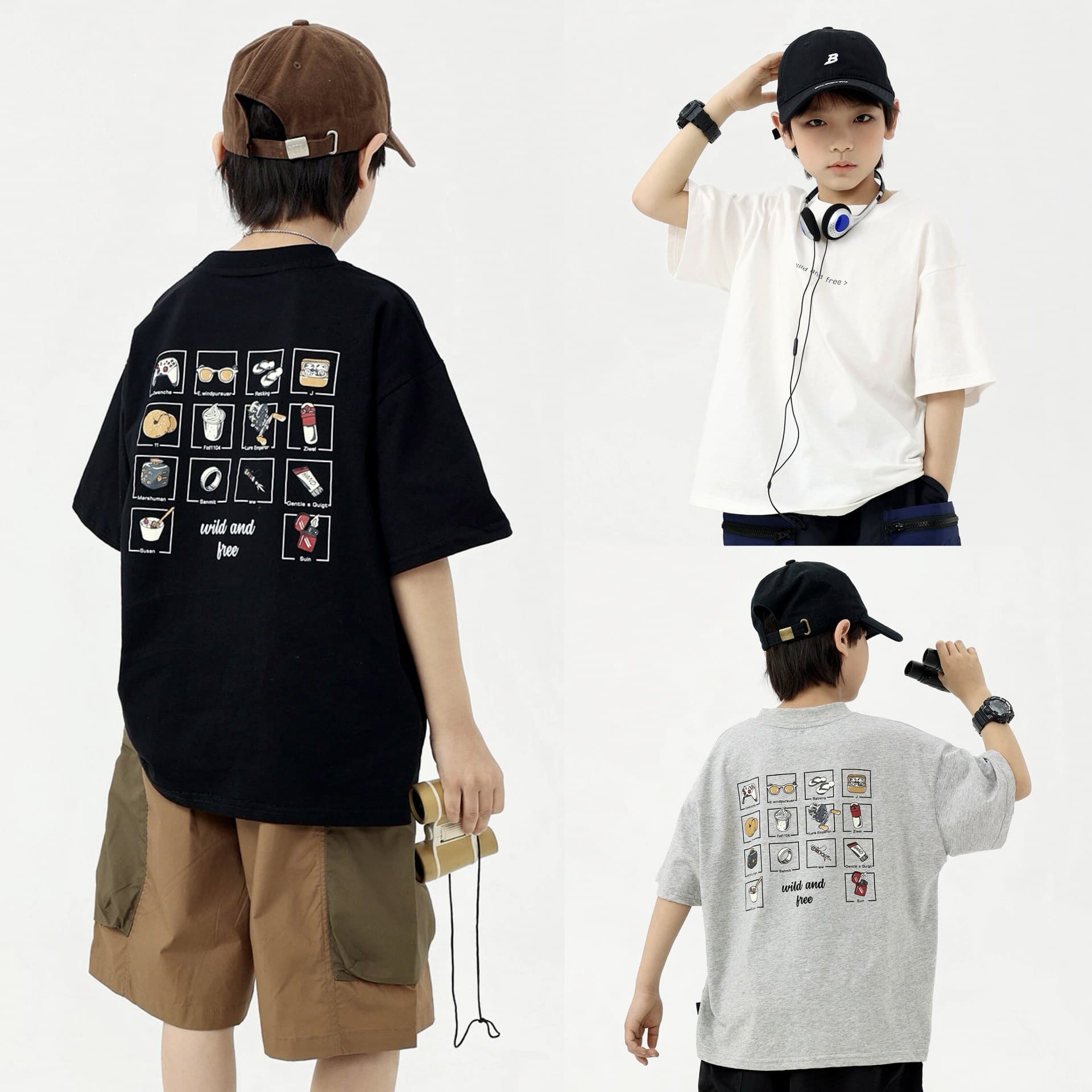 Boys' Japanese-Style Short-Sleeve 2026 Summer New Simple Casual T-Shirt, Stylish Printed Round-Neck T-Shirt for Boys