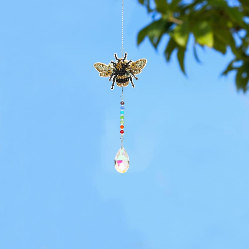 1pc Diamond Painting Capture Scenery Bee Pattern DIY Wind Chime Craft, Acrylic Double-Sided Diamond Painting