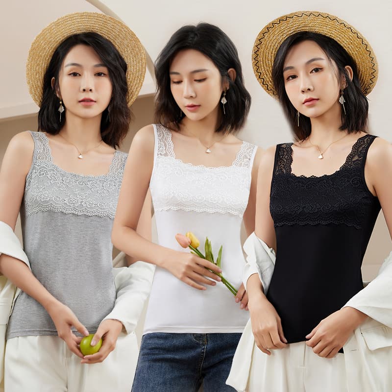Modal spring and summer lace camisole women's large size solid color slim fit outer wear inner bottoming shirt top
