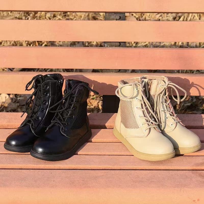 Military style khaki Martin boots for children, boys and girls, military training, summer camp boots, black shoes, combat boots