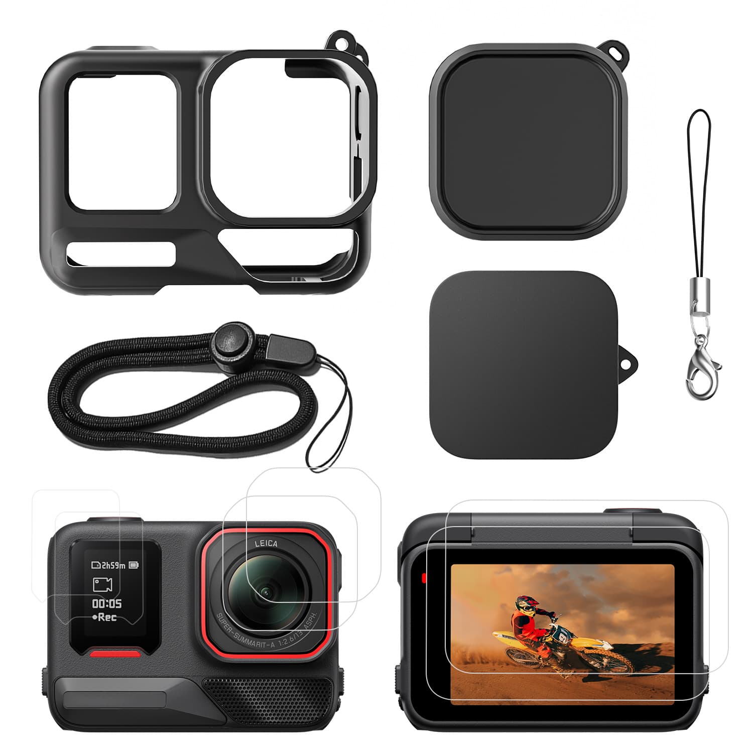 Shadowstone insta360AcePro2 silicone protective case tempered film lens cover sticker protective case storage bag cross-border