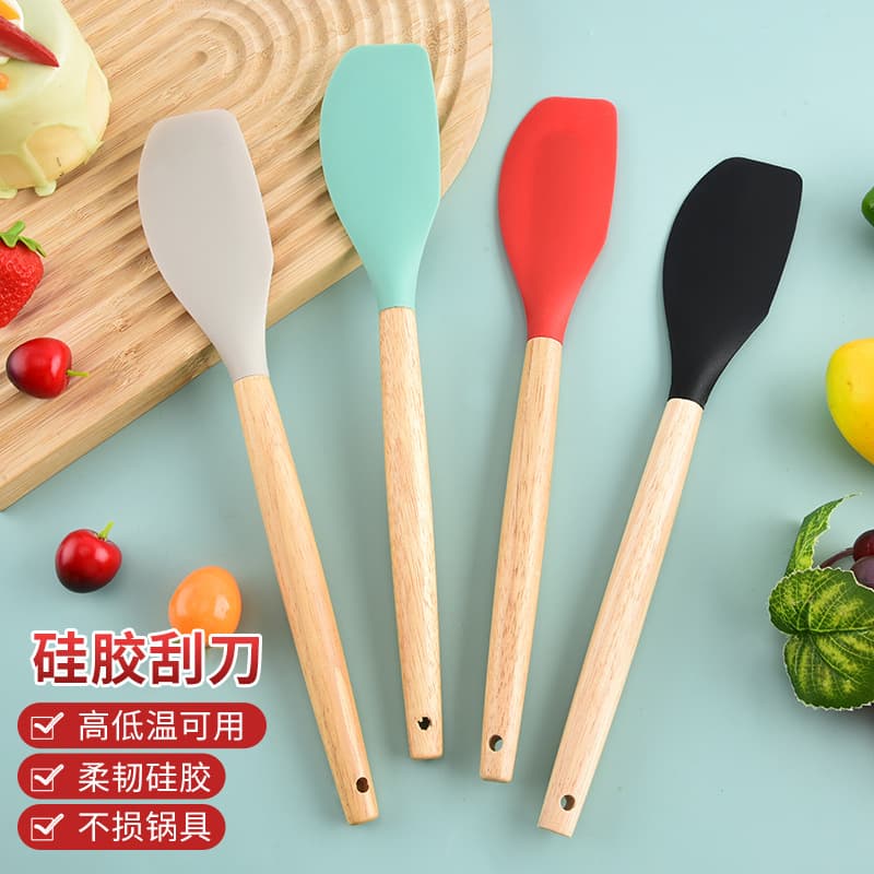 Spot Wooden Handle Silicone Scraper DIY Cake Cream Stirring Spatula Food Grade Spatula Spot Baking Cake