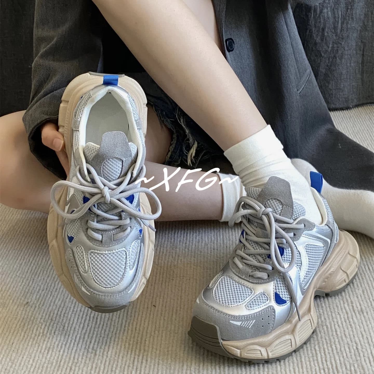 Dad Sneakers Women's 2025 New Fall Shoes Versatile Thick Sole Trendy White Shoes Heightening Thin Sports Shoes