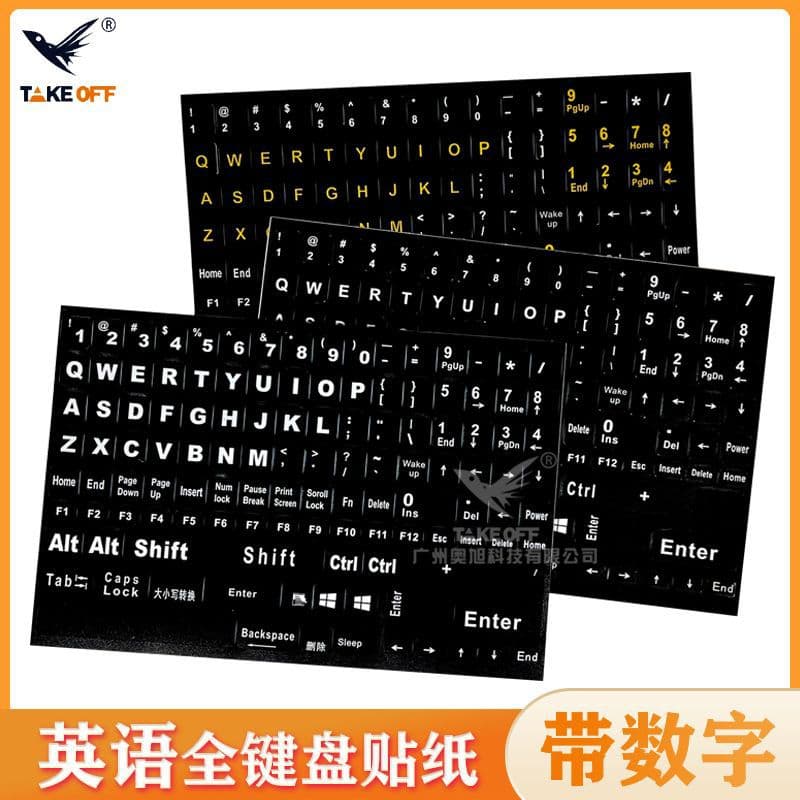 English Full Keyboard Matte Finish Sticker Set with Numeric Pad for Laptops, Complete Version in Black