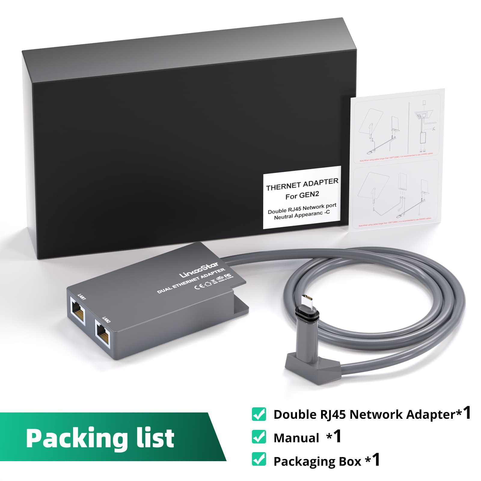 LinkooStar New 2-Port Gen2 Gigabit Ethernet Network Adapter RJ45 Network Converter Box
