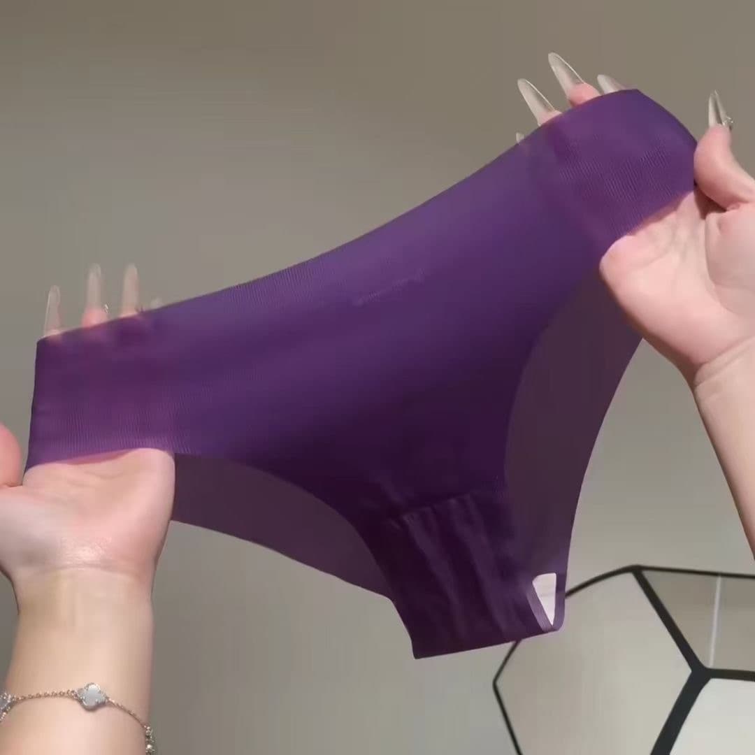 One-Piece Seamless Ice Silk Underwear for Women, Pure Cotton Crotch, Low-Waist, Sexy Sports Yoga, Nude-Feel Base Triangle Shorts