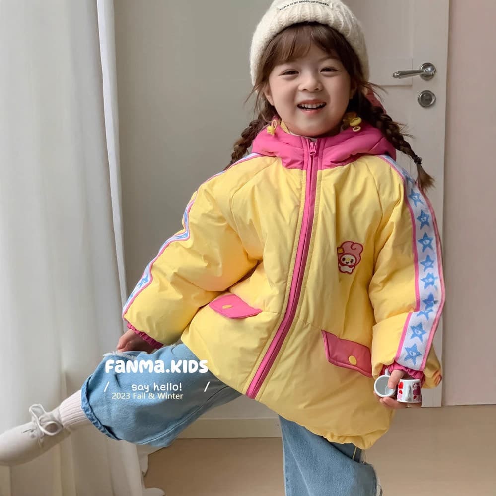 Girls' Cotton Padded Coat 2025 Winter New Style Kids Korean Cartoon Color-Block Hooded Jacket Mid-Length Down Cotton Padded Outerwear Trendy