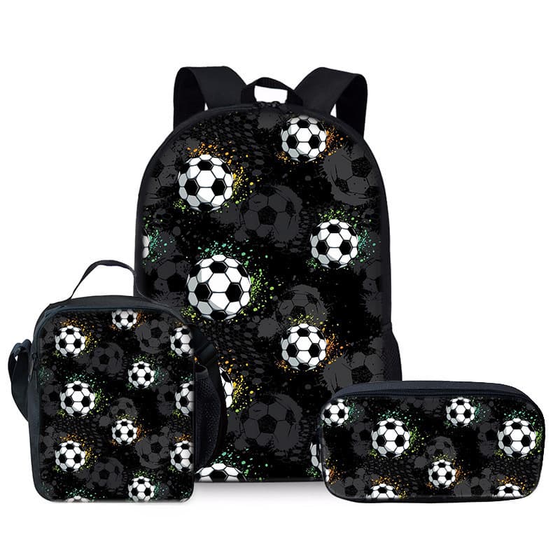 Cross-border Football Player Ronaldo Printed Backpack 3-Piece Set with Lunch Bag and Pencil Case, Large Capacity School Bag Wholesale