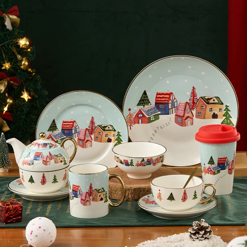 Christmas ceramic tableware set rice bowl printable logo tableware cute dessert dish ceramic Amazon special