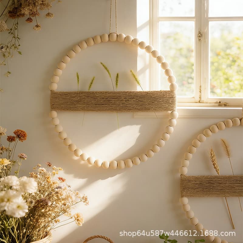 Wooden beads wall hangings hanging hemp rope woven wall hangings living room wall pastoral style wall hangings natural wood wall hangings
