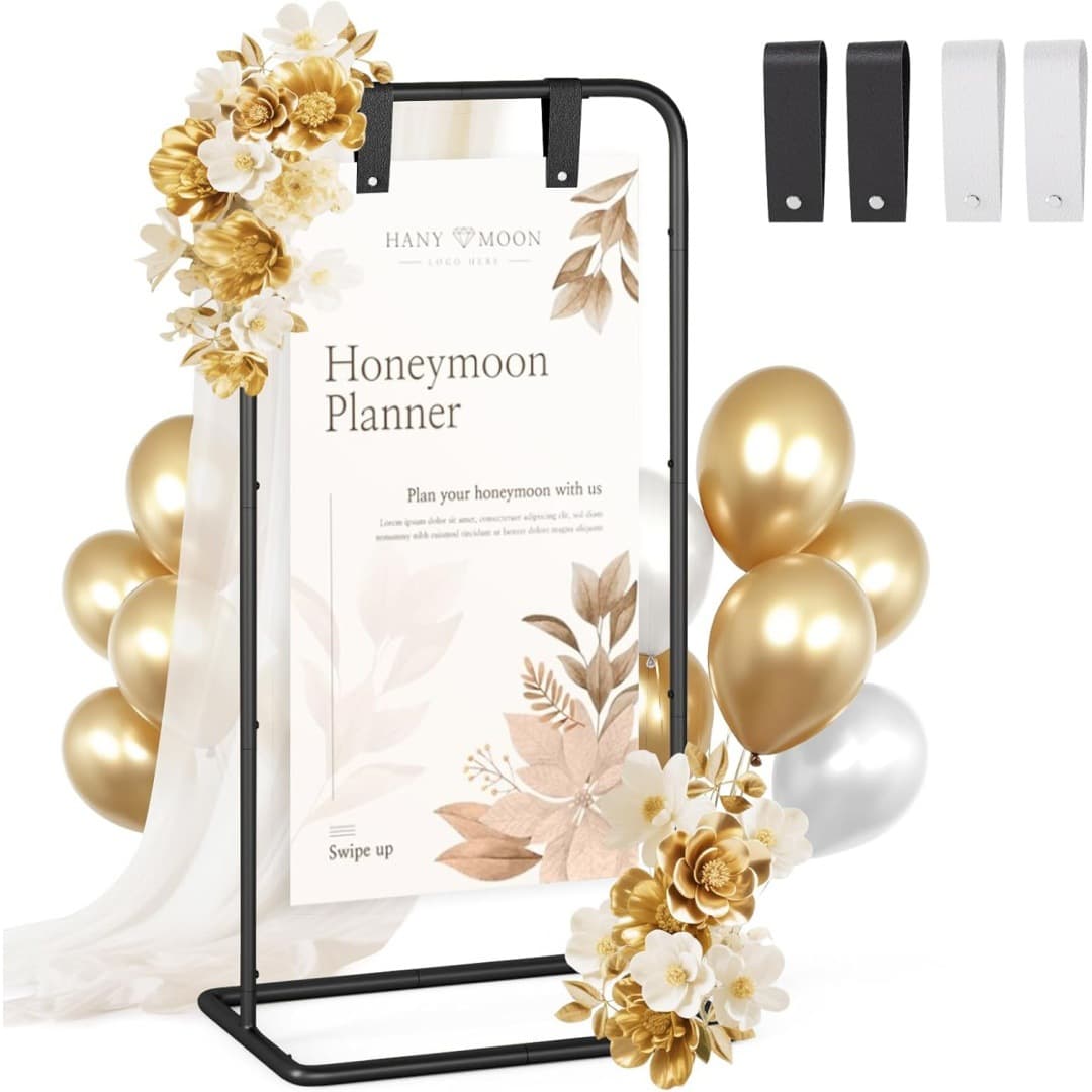 Wrought Iron Wedding Reception Arch with Belt, Square Arch Support, Adjustable Wedding Logo Background Display Stand