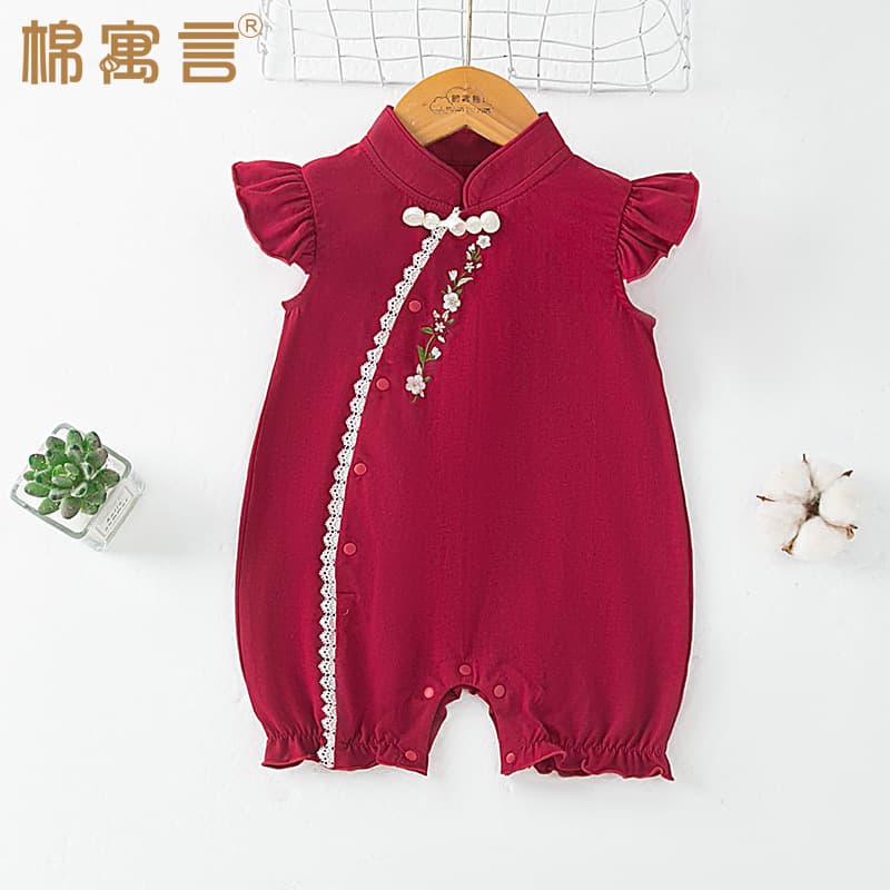 Baby Outing Clothes, Full-Month Baby Chinese Style Dress, Stylish Little Flying Sleeves, Romper, Summer Thin Jumpsuit