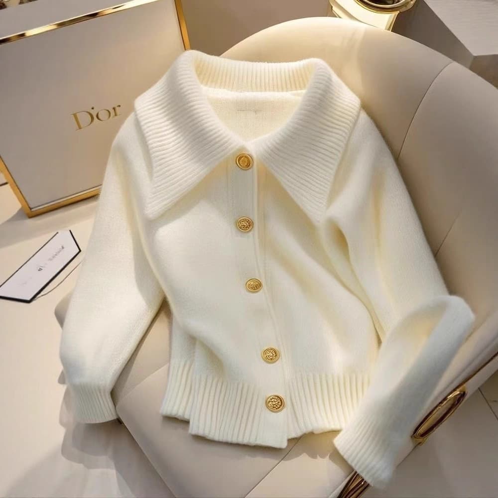 2025 new autumn and winter foreign trade Amazon lapel sweater solid color long-sleeved sweater women's pullover top